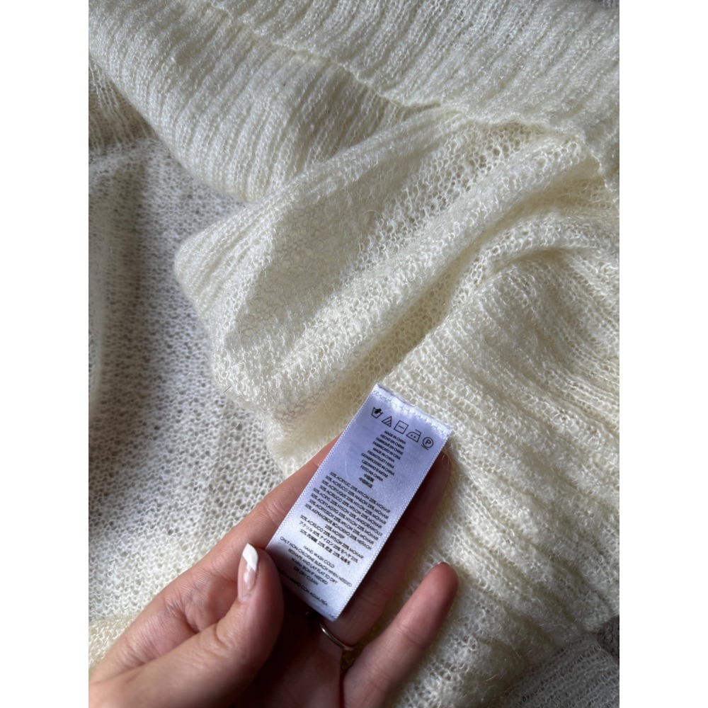 Michael Kors Mohair Blend Open Front Cardigan Cream Shawl Collar Large - Picture 3 of 5